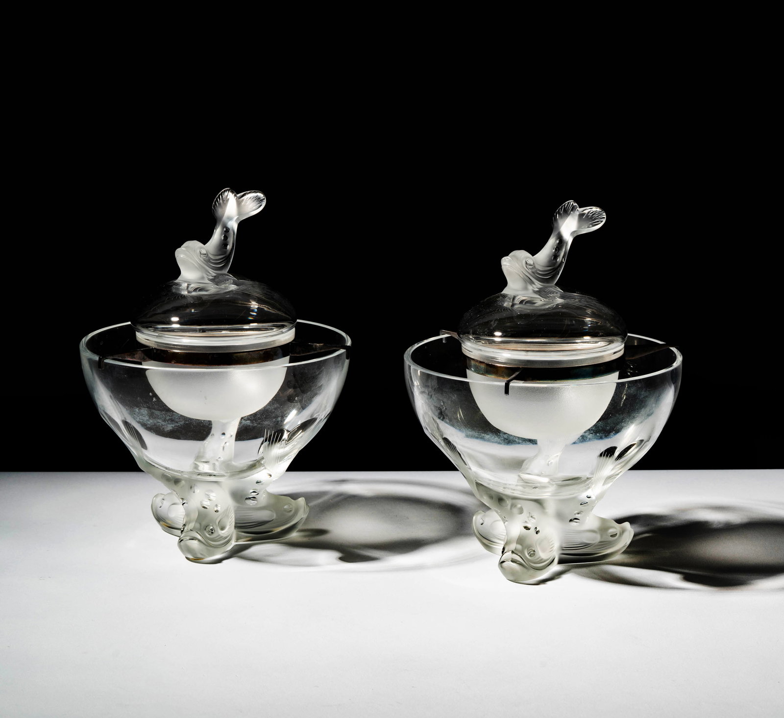 Two Lalique Igor Caviar Servers: each signed "Lalique France", 10 x 7 1/2 in.