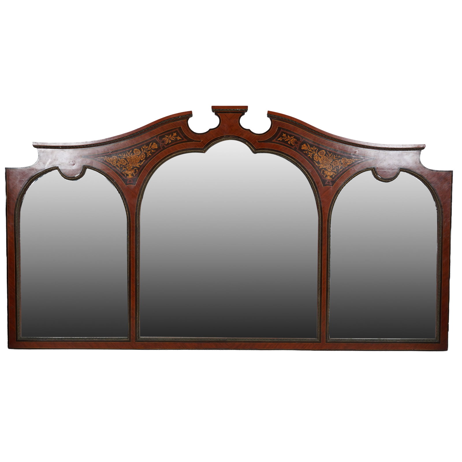 Marquetry Three-Panel Mantel MIrror: 55 1/2 x 100 1/2 in.