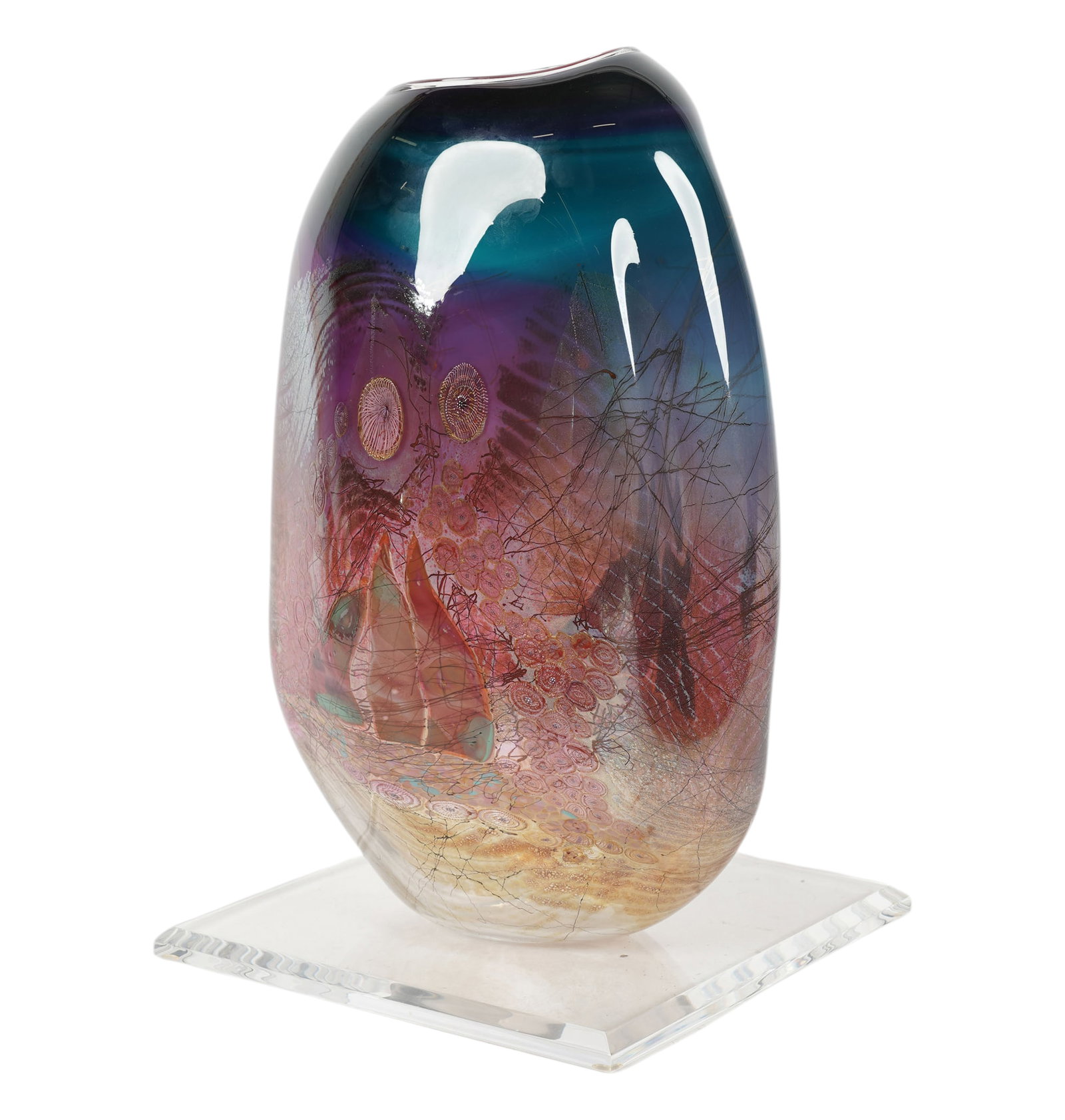 Art Glass Vase on Acrylic Base: 1994, signed an dated to base, overall: 22 x 13 in.
