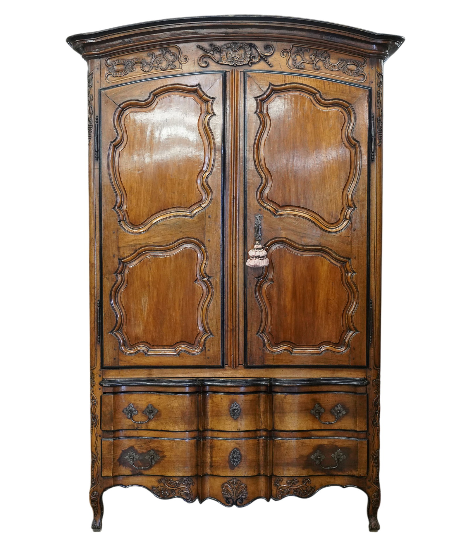 Louis XV-Style Armoire: with two drawers, 98 x 59 x 27 in.