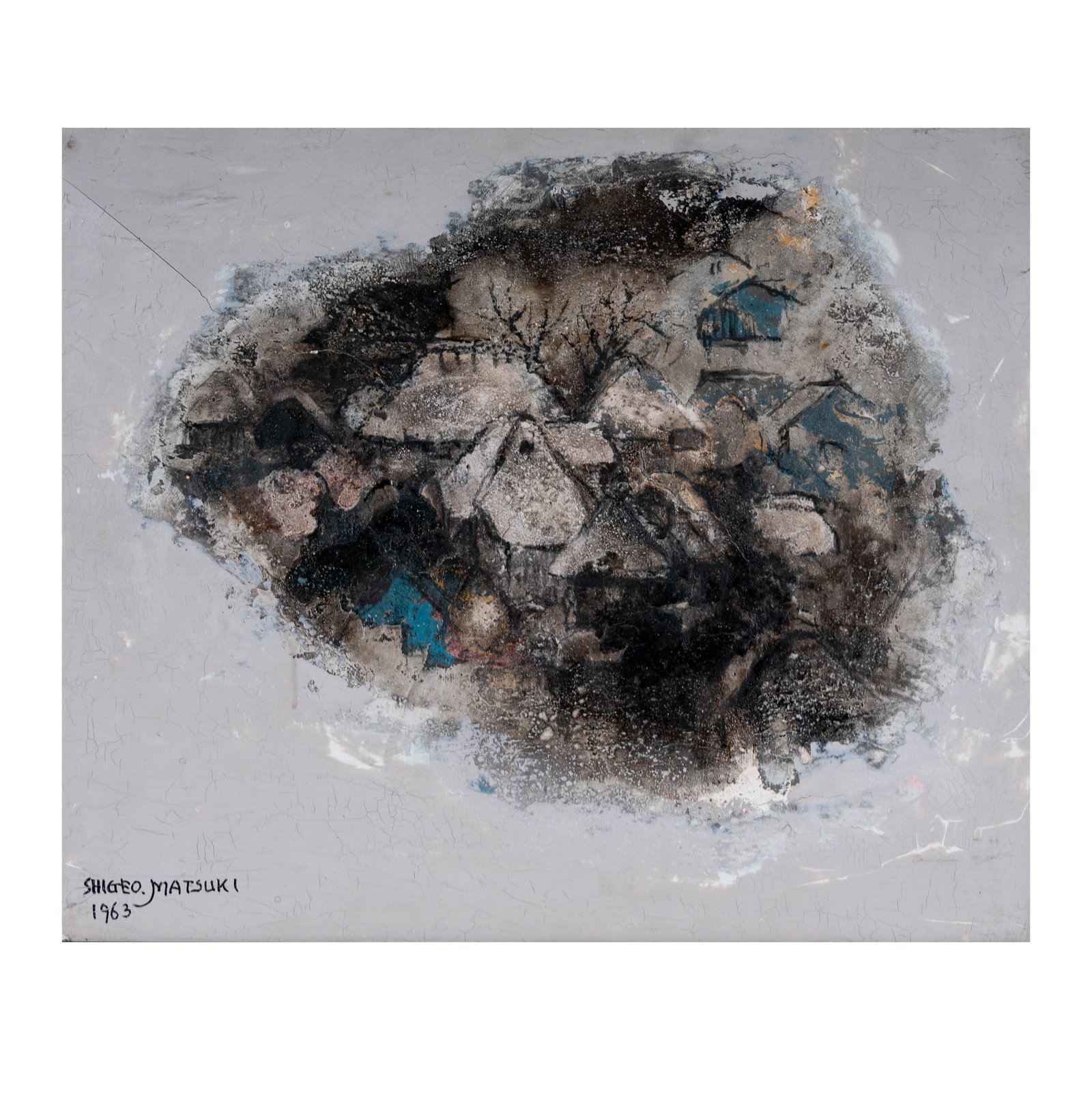 Shigeo Matsuki, Untitled (Village): oil on panel, 1963, signed and dated lower left, 15 x 18 in.