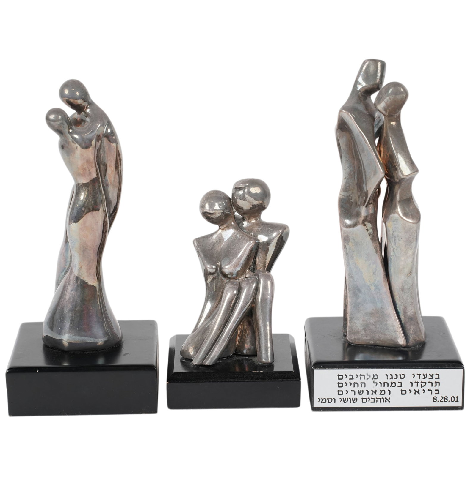 Three Zadok Arts Sterling Figural Sculptures: each marked .925, tallest overall: 8 x 3 1/2 x 3 1/2 in.