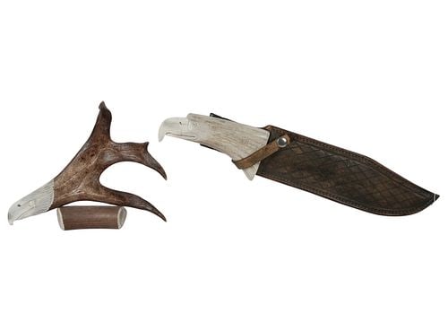 Two Antler Carvings: the knife with an acrylic stand, overall: 7 3/4 x 17 x 4 1/4 in.