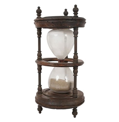 Vintage Wooden Hourglass: with brass mounts, 16 x 7 3/4 in.