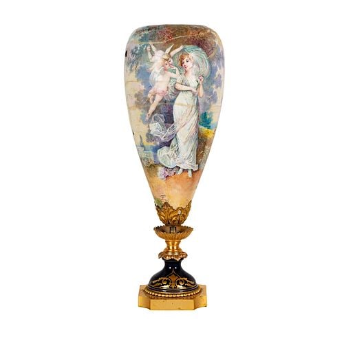Continental Porcelain Vase: with gilt metal mounts 28 in. high