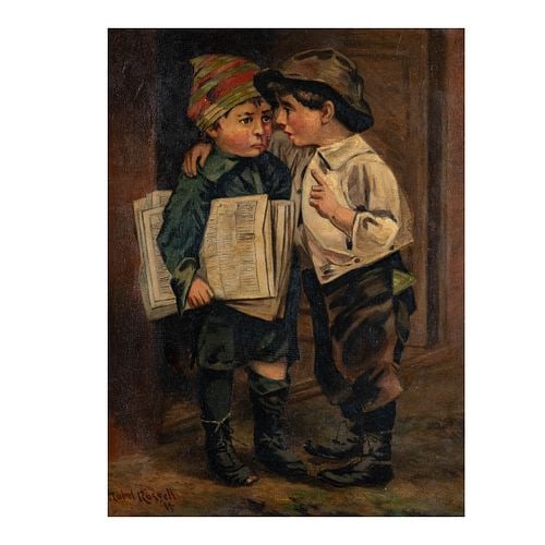 Mabel Russell (early 20th century), Two Children: oil on canvas, signed lower left, 12 x 16 in., frame: 20 x 16 in.