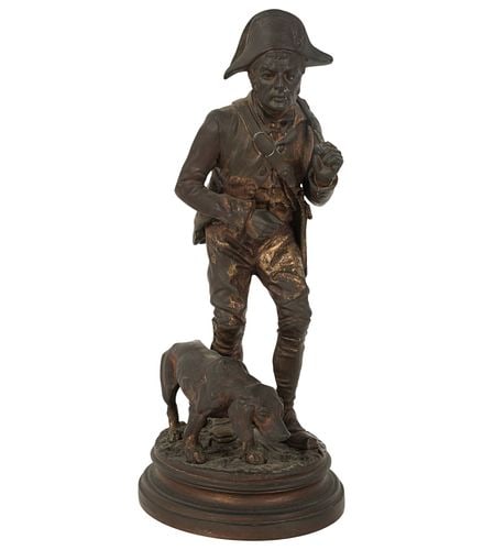 Alfred Dubucand (1828-1894), Huntsman and Dog: bronze, signed, 9 3/8 in. high