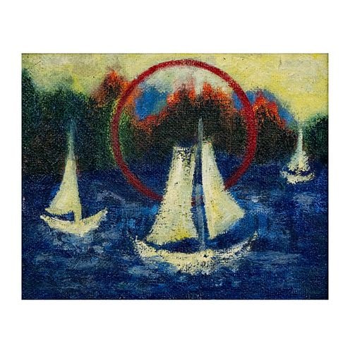 20th Century, Sailboats: oil on canvas, unsigned, 8 3/4 x 10 3/4 in., frame: 15 1/4 x 17 1/4 in.