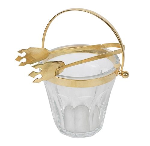 Baccarat Crystal Ice Bucket: with gilt metal mounts and tongs, marked; bucket: 6 x 8 x 6 1/4 in.