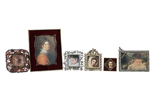 Six Jay Strongwater Enameled Picture Frames: largest frame: 9 x 7 in., each box: 8 1/4 x 8 1/4 in.