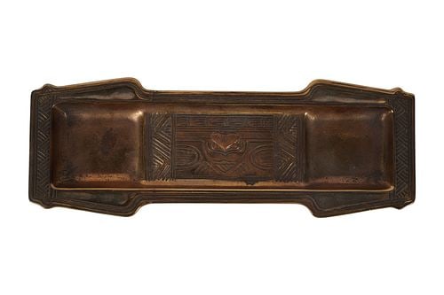 Tiffany Studios American Indian Pen Tray: signed to underside, 4 x 11 1/8 in.