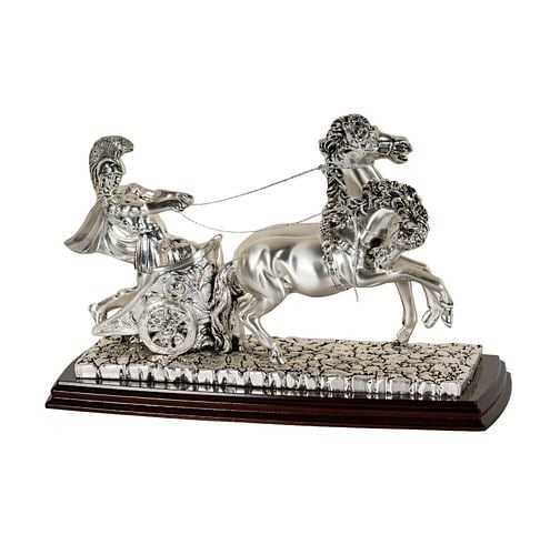 Italian Silvered Chariot Sculpture: overall: 11 x 16 1/2 x 8 in.
