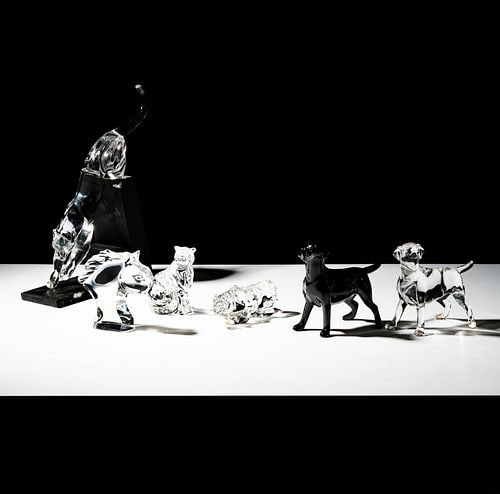 Six Baccarat Animal Scupltures: each marked, baccarat panther: 2 3/4 x 14 1/2 x 3 in.