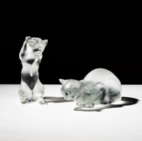 Two Lalique Cat Sculptures