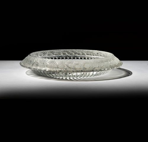 Lalique Marguerites Center Bowl: signed, 14 1/2 in. dia.