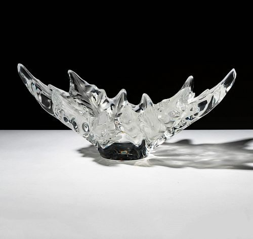 Lalique Champs Elysees Center Bowl: signed, 17 3/4 in. wide