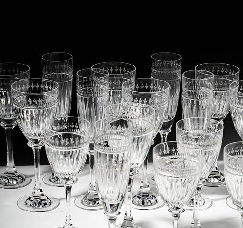 Large Rogaska Linear Accents Etched Stemware Service - 2