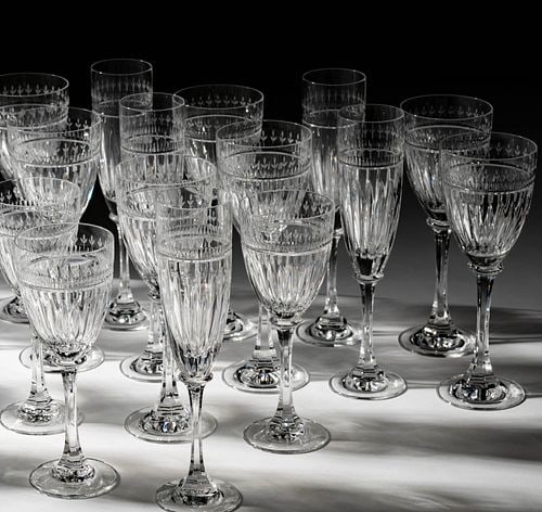 Large Rogaska Linear Accents Etched Stemware Service - 4