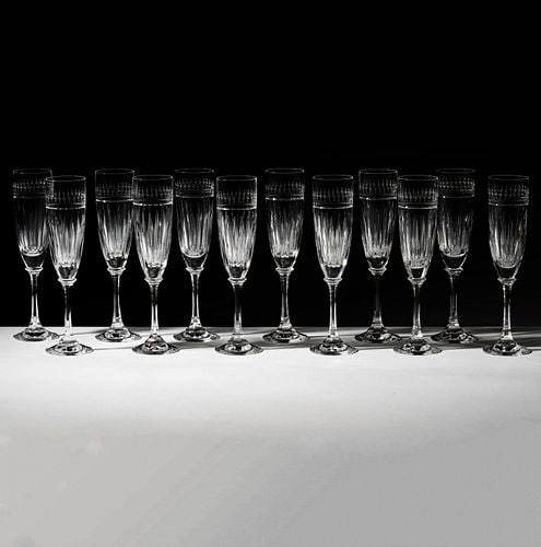 Large Rogaska Linear Accents Etched Stemware Service - 9