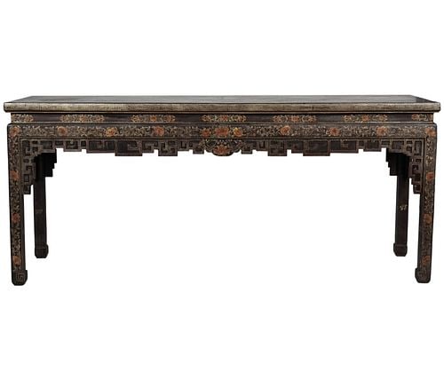 Chinoiserie Deocrated Console Table: 32 x 74 1/2 x 19 1/2 in.