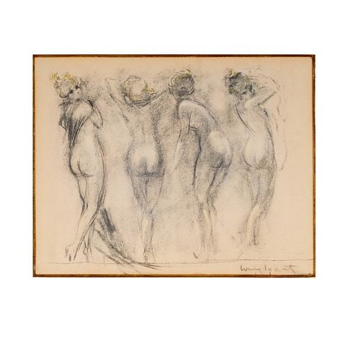 Louis Icart, French/American 1888-1950, Four Nudes: pastel, etching signed in pencil lower right, Sight: 13 1/2 x 17 1/4 in. (34.3 x 43.8 cm.), Frame: 21 1/2 x 25 1/2 in. (54.6 x 64.8 cm.)
