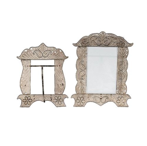 Pair of Persian Filigree Silver Frames: smallest: 9 1/2, other: 11 in. high