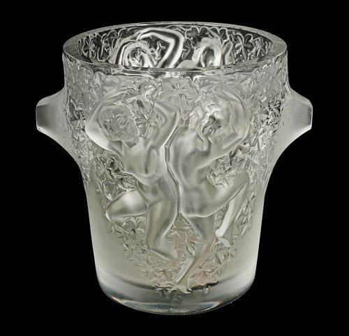 Lalique Ganymede Champagne Cooler: signed, 9 x 9 x 9 in.