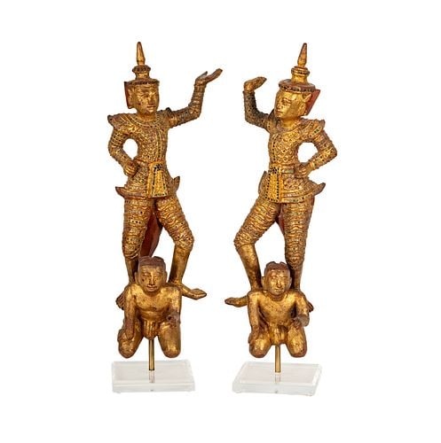 Pair of Balinese Carved Wood Figures: each: 22 1/2 in. high