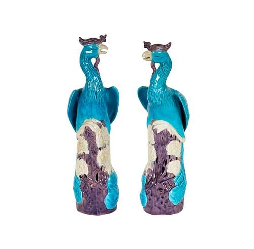 Pair of Porcelain Phoenix Birds: 12 1/2 in. high