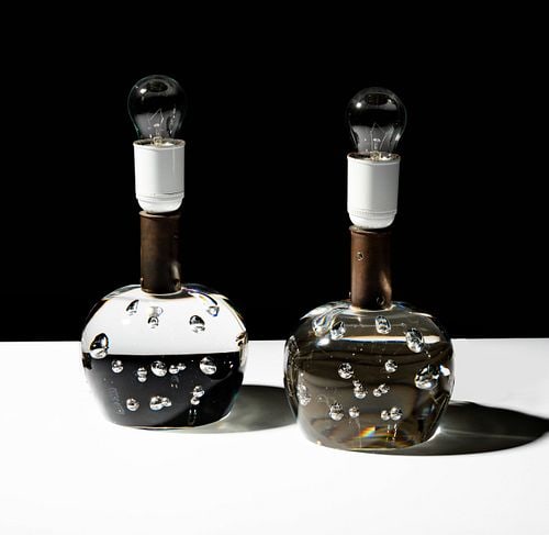 Pair of Josef Frank for Orrefors Table Lamps: signed, 8 1/2 in. high to top up cup