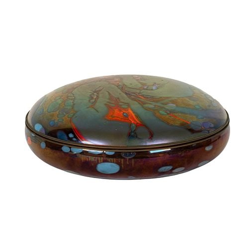 Jack Ink Art Glass Box: signed to interior, 4 x 13 in. dia.