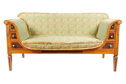 Biedermeier-Style Sofa: the four lower drawers slide, the upper two drawers are fixed, 37 x 70 x 32 in.