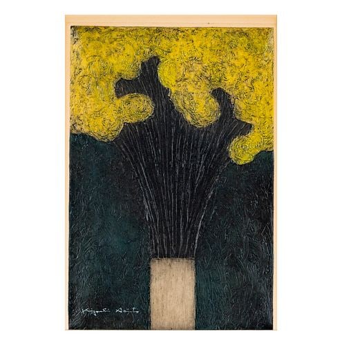 Kiyoshi Saito (1907-1997), Flowers in Vase: color woodblock print, signed lower left, 18 1/2 x 12 1/4 in., frame: 30 x 22 in.