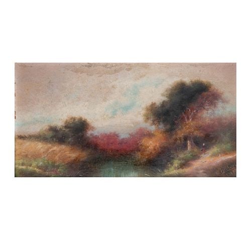 Gustav Eickhorn (1857-1928), Landscape: 1925, signed and dated lower right, 4 3/4 x 8 1/2 in., Frame 8 1/4 x 12 in.