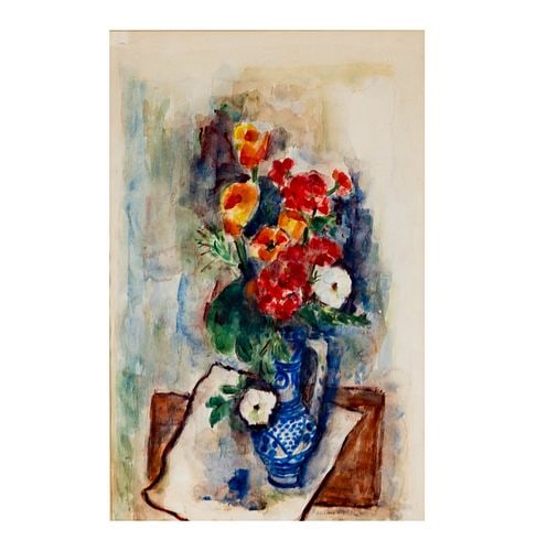 Pauline Polk (1896-1986), Still Life with Flowers: watercolor on paper, signed lower right, sight: 21 x 13 1/2 in., frame: 29 x 21 in.