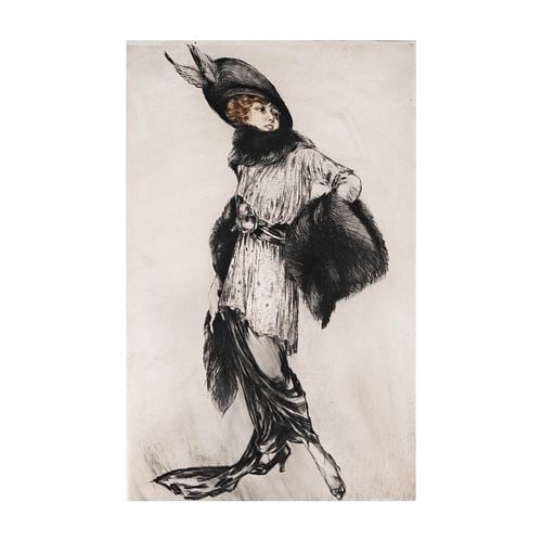 Louis Icart (1888-1950), Woman with Muff: etching, drypoint, and aquatint, signed in pencil lower right Sight: 17 x 11 1/2 in. (43.2 x 29.2 cm.), Frame: 30 x 24 1/2 in. (76.2 x 62.2 cm.)