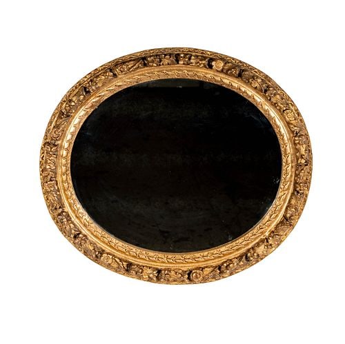 French Carved Giltwood Oval Mirror: 19th century, 31 x 27 in.