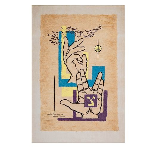 Edward Biberman (1904-1986), Justice - Peace - Love: serigraph, ed. 1/25, hand-signed, titled, and numbered lower left, sheet: 36 1/2 x 24 1/2 in., frame: 45 x 31 in.