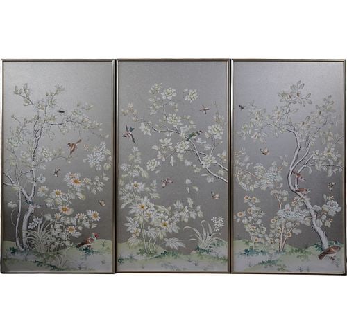 Three Framed Gracie Wallpaper Panels: 73 x 37 1/2 in.