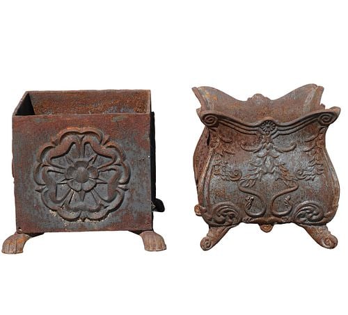 Two Iron Planters: cast iron