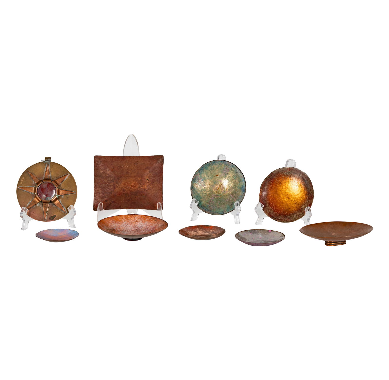 Group of Copper Dishes: , Provenance: The Los Angeles Estate of Otto and Gail Natzler, the personal residence of Otto and Gertrud Natzler Los Angeles