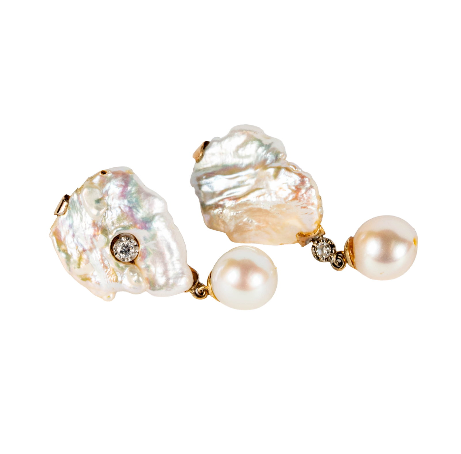 Pair of 14 Karat Yellow Gold, Diamond, and Mabe Cultured Pearl Earrings (1 of 7)