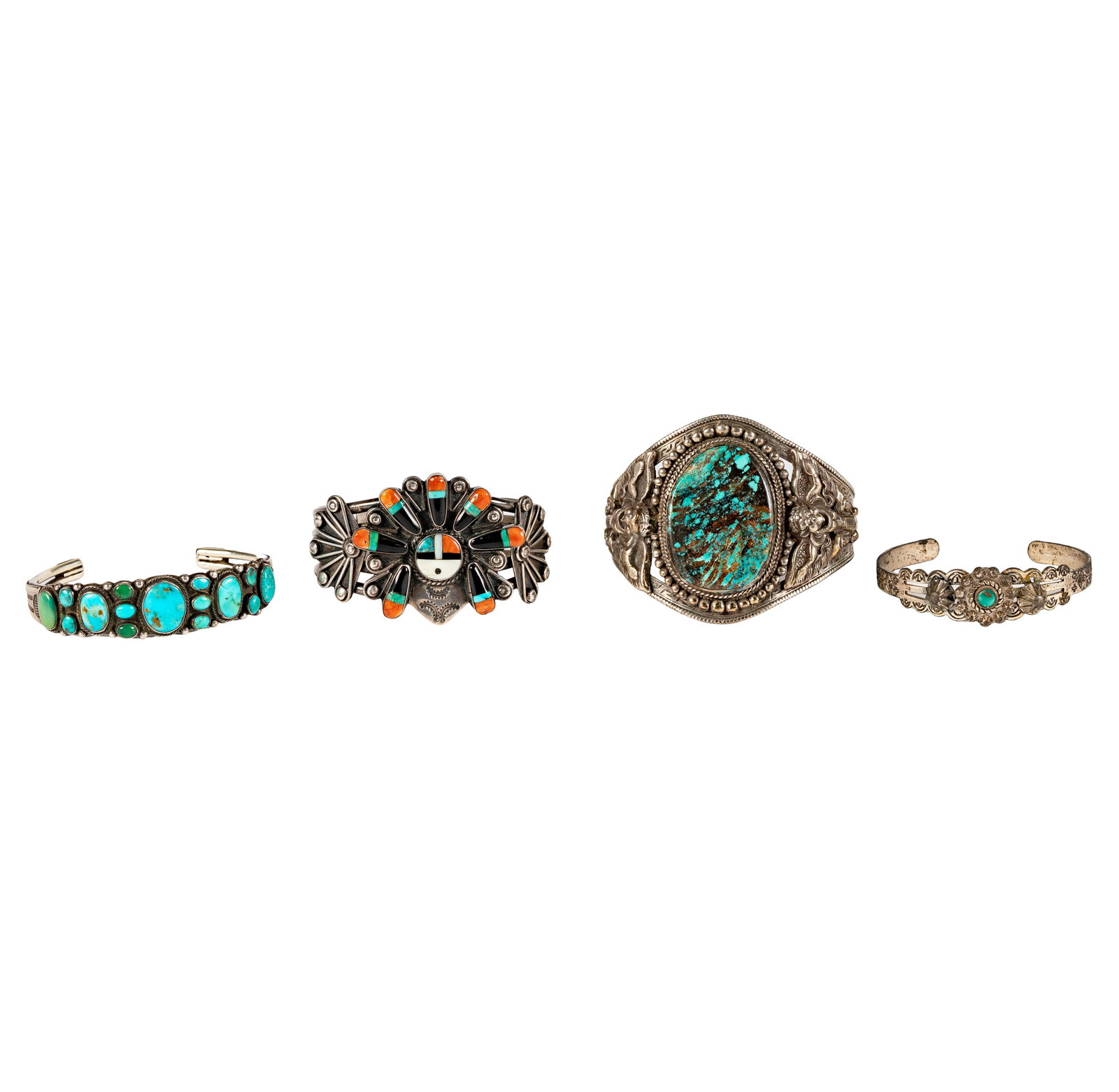 Group of Four Silver and Turquoise Cuffs (1 of 9)