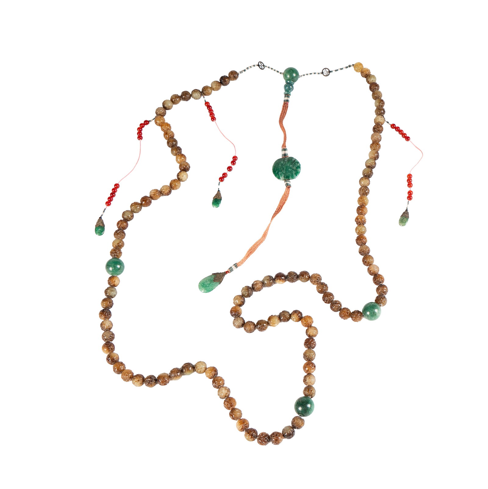 Large Jade Carved, Carnelian and Quartz Beaded Necklace (1 of 10)