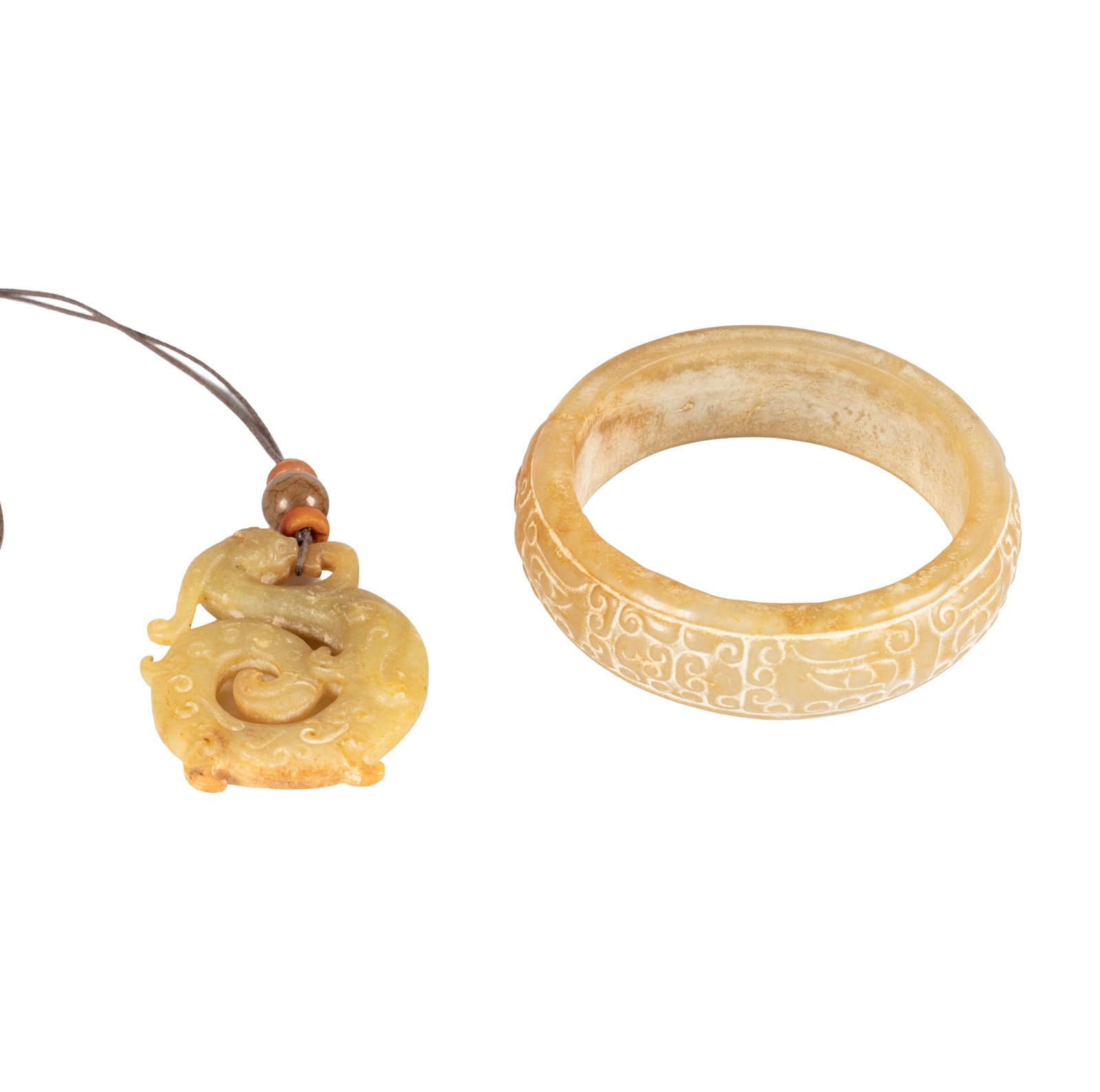 Chinese Jade Bangle and Carved Pedant (1 of 9)
