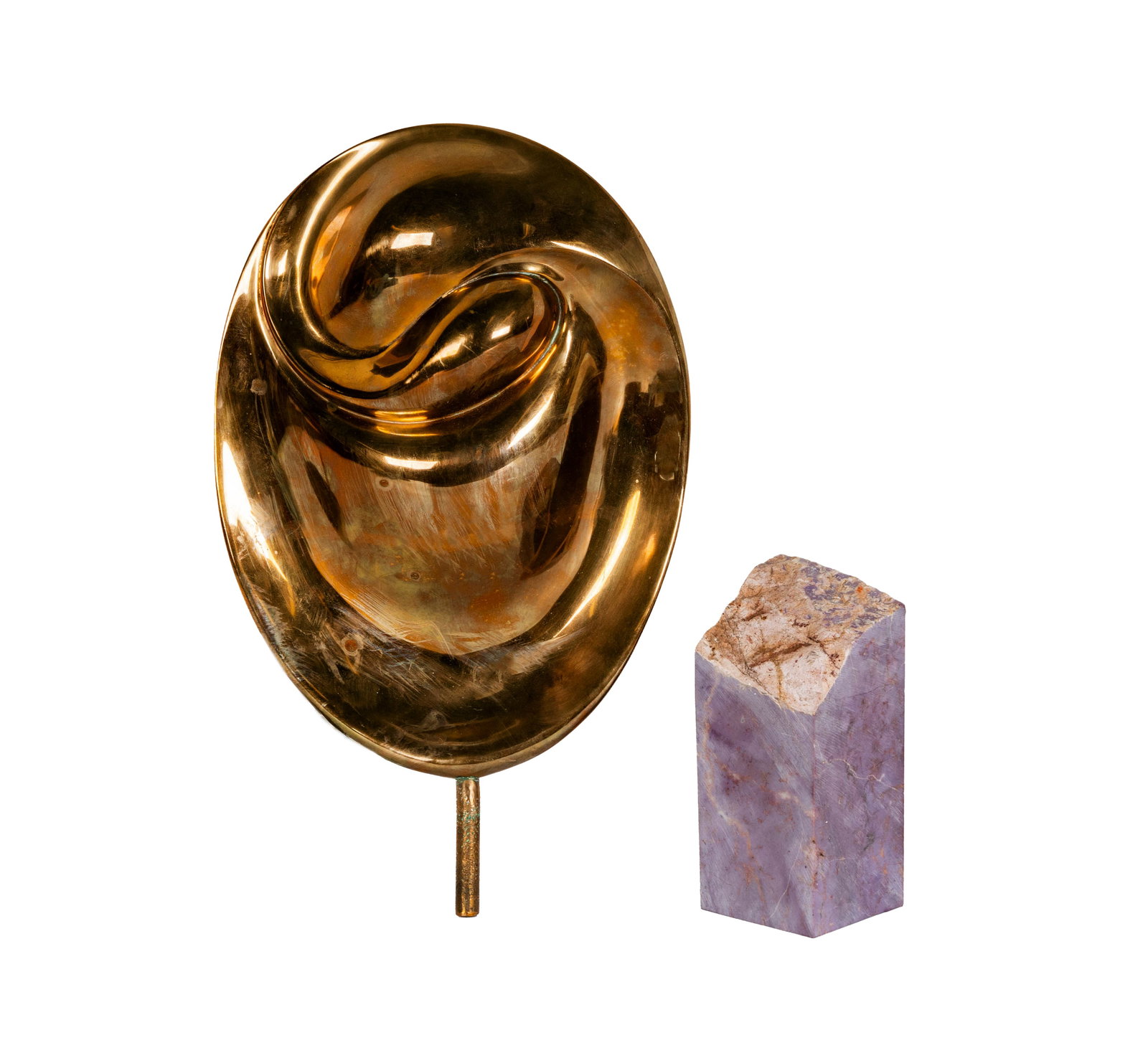 Unknown Artist (20th century), Abstract Sculpture: bronze (10 x 7 in.), with stone plinth inscribed to underside "3.04 g/mL" Provenance: The Los Angeles Estate of Otto and Gail Natzler, the personal residence of Otto and Gertrud Natzler Los Angeles