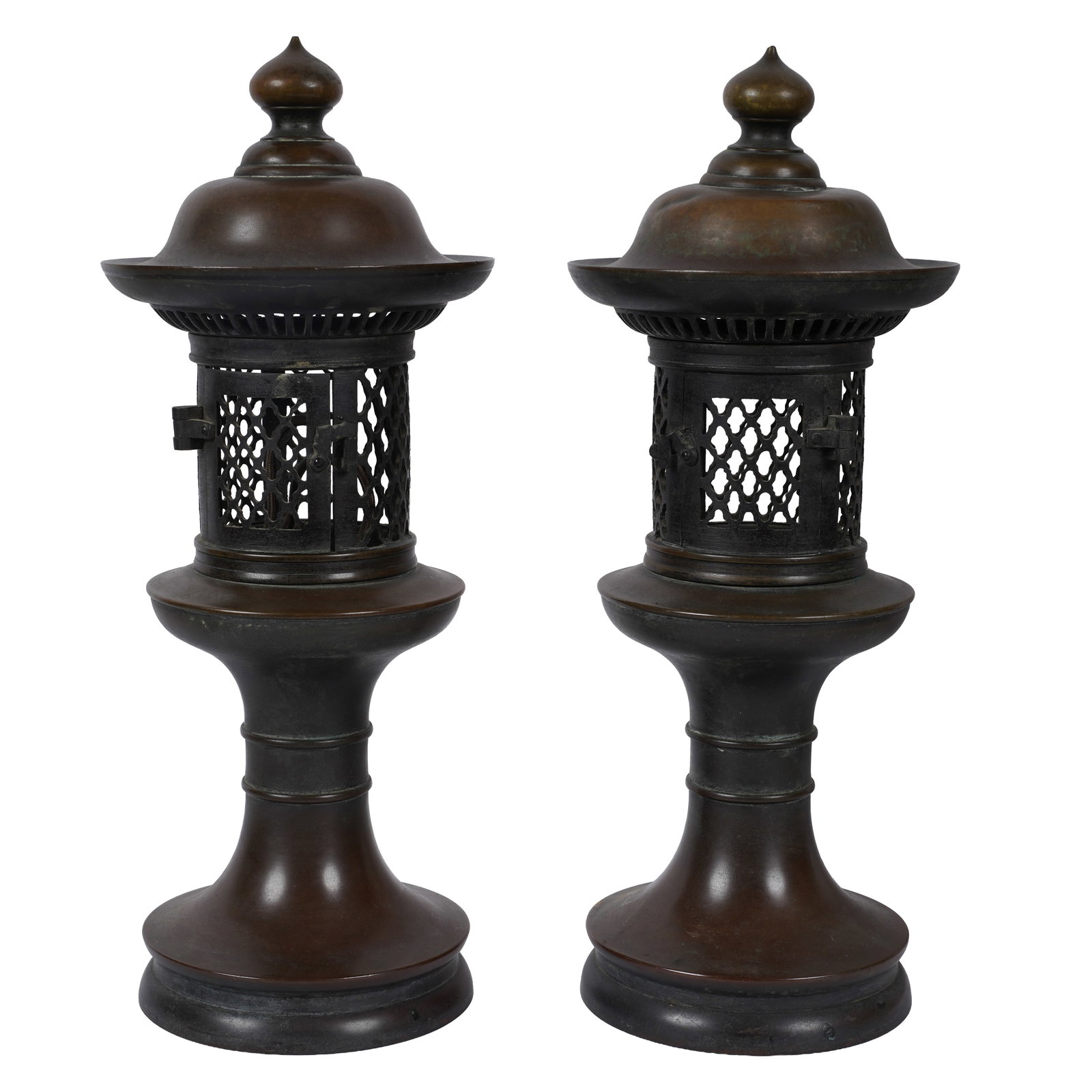 Two Japanese Bronze Lanters: each 15 x 6 in.