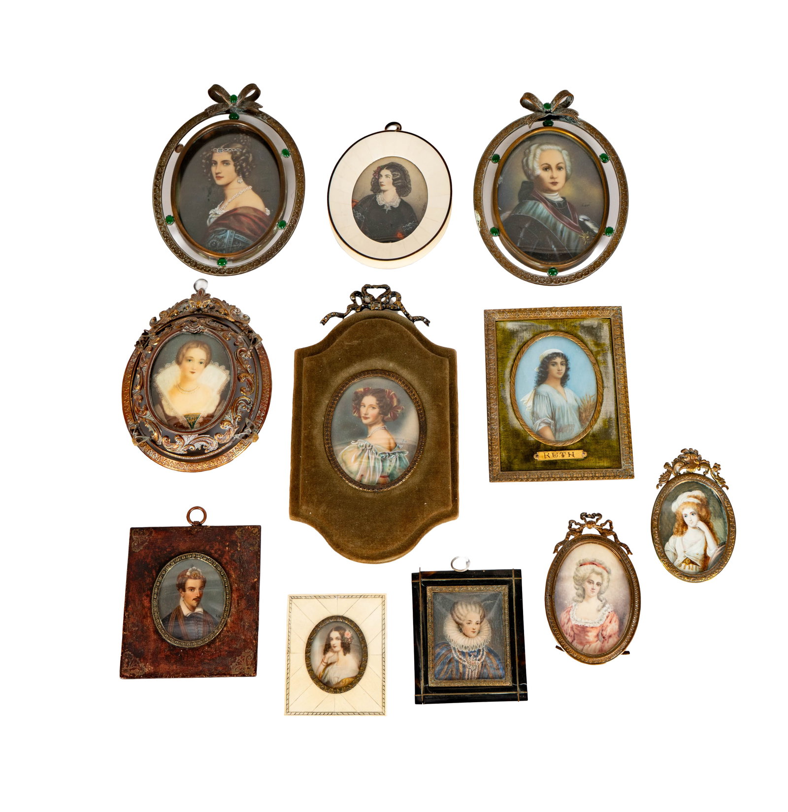 Collection of 11 Portrait Miniatures: largest: 9 x 5 in.