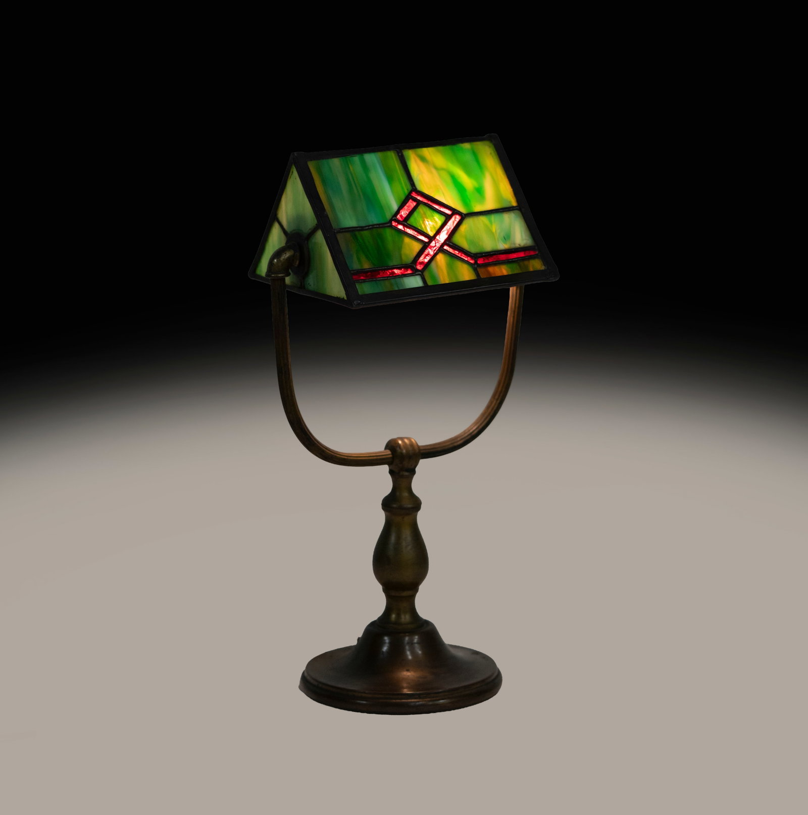 Handel Leaded Slag Glass Desk Lamp: signed to underside, upright: 15 x 8 x 5 3/4 in., Provenance: The Estate of Legendary Music Producer Richard Perry, Los Angeles, CA