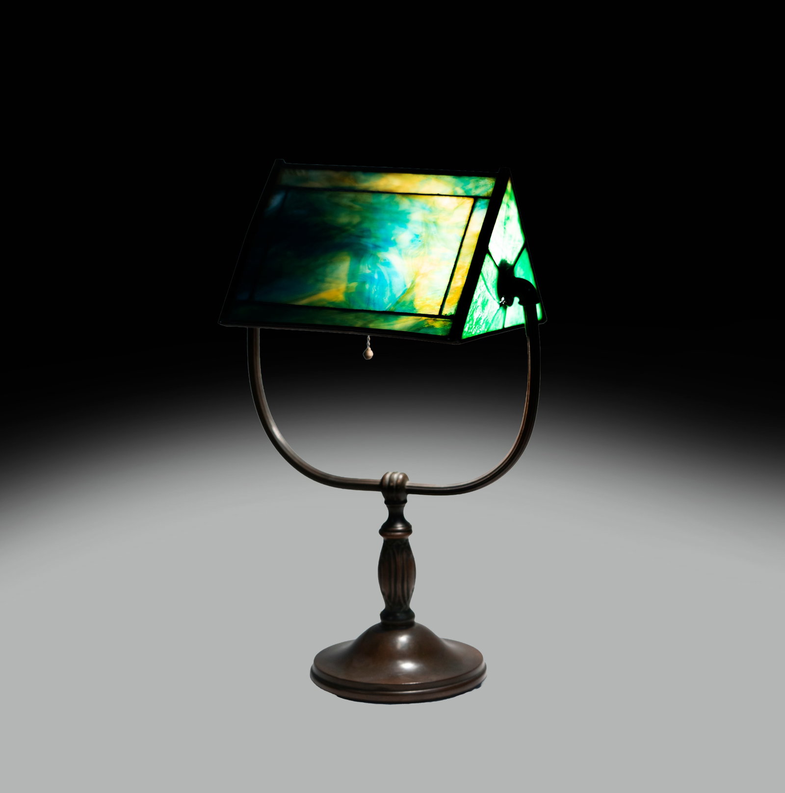 Handel Leaded Slag Glass Desk Lamp: marked Handel to underside of vase, upright: 16 x 9 1/2 x 5 1/4 in., Provenance: The Estate of Legendary Music Producer Richard Perry, Los Angeles, CA
